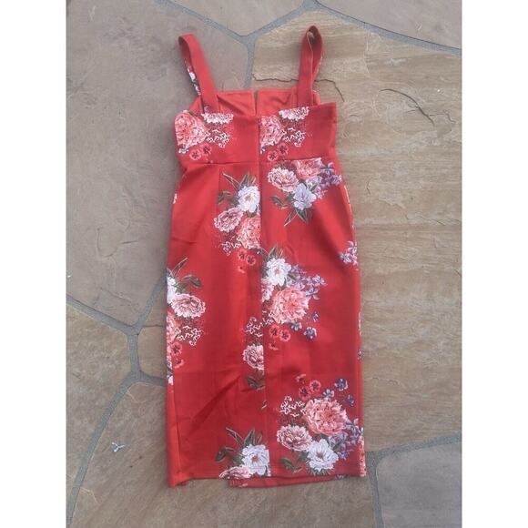 ASOS Red Floral Dress Sleeveless Slit In Front Thick Strap Sz 10 NWT - Picture 3 of 3